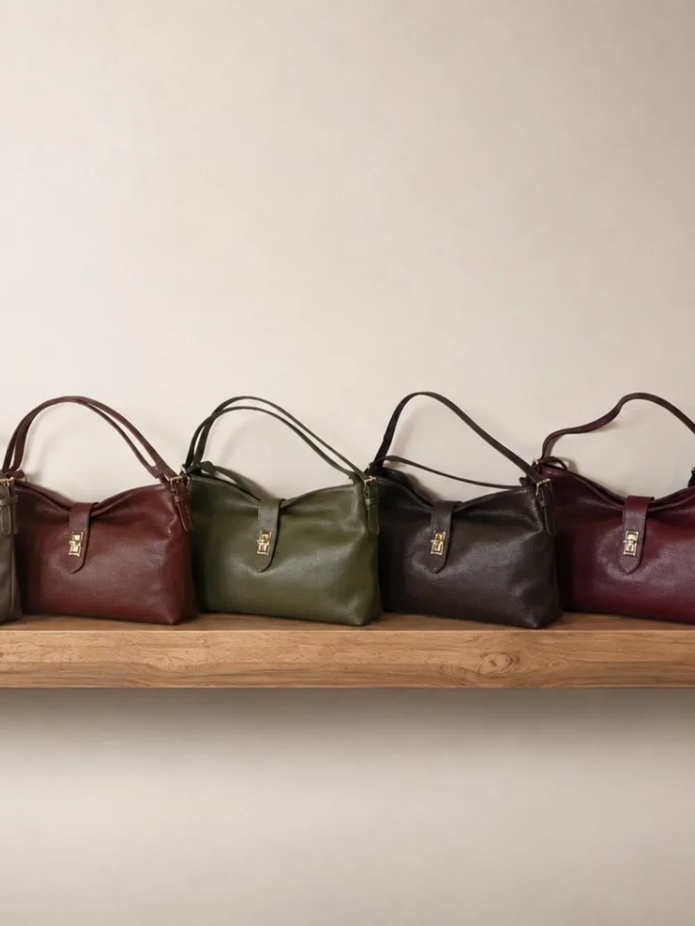Taupe Genuine Leather Shoulder Bag, Italian Leather Handbag, Medium Hobo Bag